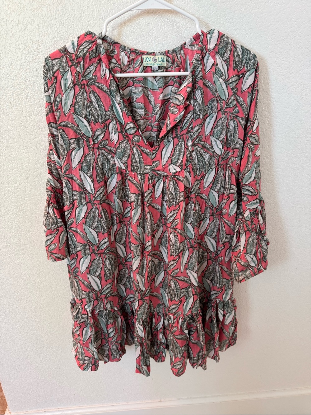 Coral Leaf Print V-Neck Women's Tunic